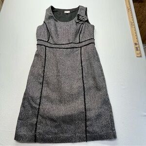 Merona Gray Metallic Sleeveless Tweed Dress w/ Black Trim Flower Wool Size 14